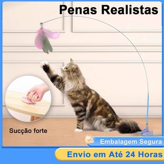 Brinquedo Interativo Varinha Pena Com Ventosa Que Fixa No Chão Para Gatos Adultos e Filho…