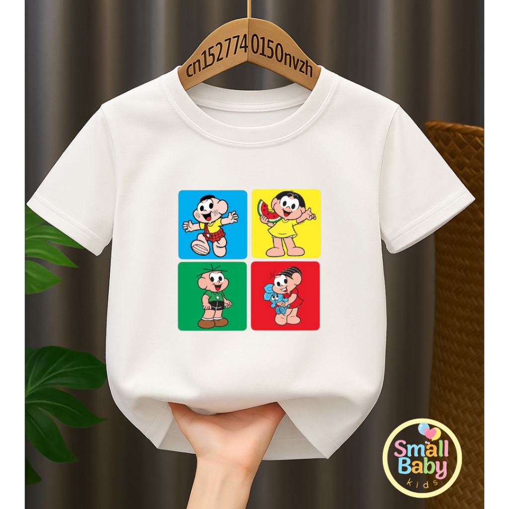 Camiseta Infantil Juvenil Unissex Personagens Turma da Mônica Desenho Estampado
