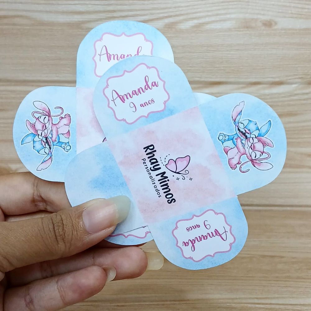 Forminha de Doces Personalizada Stitch e Angel Aquarela/ Festa Infantil / Aniversário / Lembrancinha