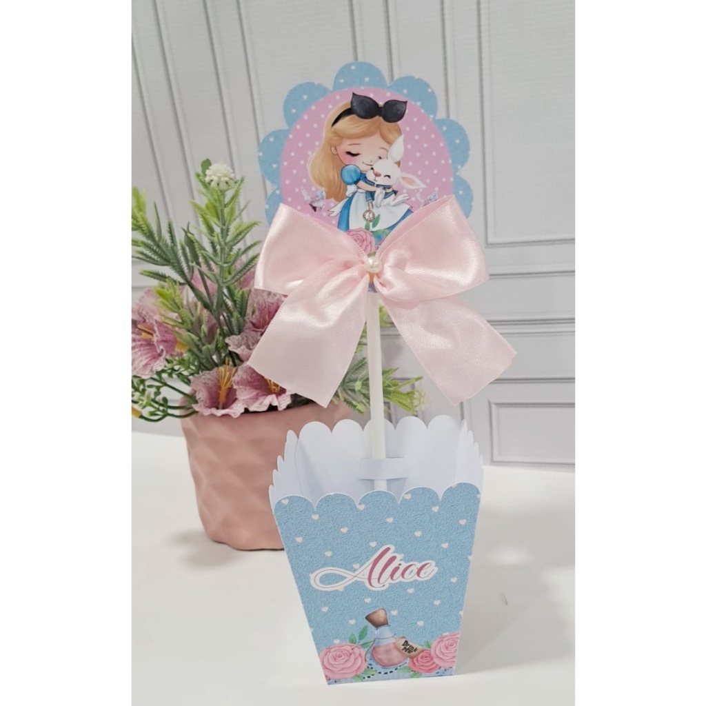 Centro de mesa Cachepô (PEGUE E MONTE) Alice no País das Maravilhas/Personalizado/Aniversário