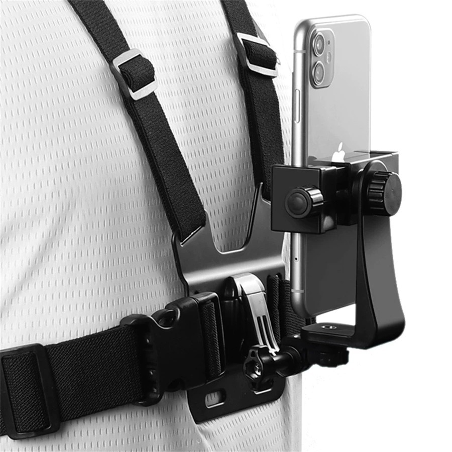 Suporte de peito ajustável para celular e câmera GoPro no peito para motocicleta e bicicleta em Oferta na Shopee