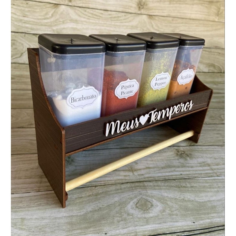 Porta Temperos de Parede com Suporte para Papel Toalha MDF Pintado com 4 Porta Condimentos + Adesivos em Oferta na Shopee