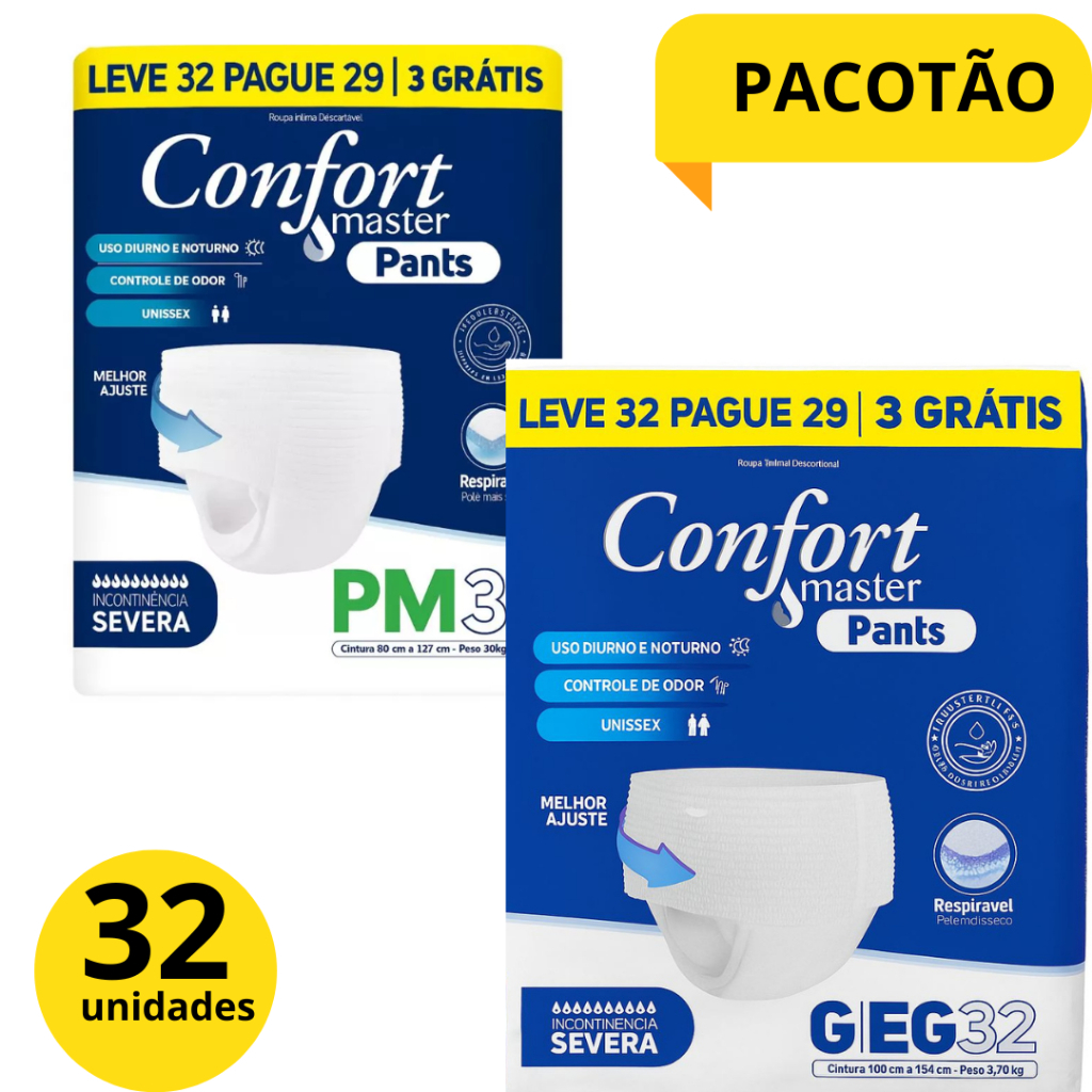 Kit PACOTES Fralda Geriátrica Descartável Confort Master Pants Calcinha Cueca P/M G/EG Adulto