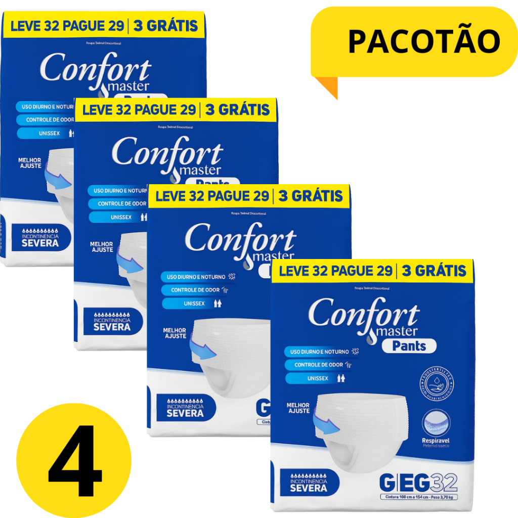 KIT ATÉ 4 PACOTES Fralda Calça GeriatricaPants CONFORT MASTER P/M G/XG PACOTÃO Inc SEVERA /Intensa em Oferta na Shopee