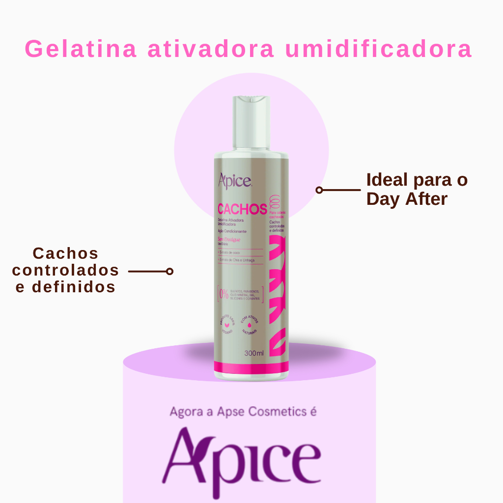 Detalhes do Kit Apse Cachos Essence Shampoo, Condicionador, Creme Ativador e Geleia Seladora - 4 Itens