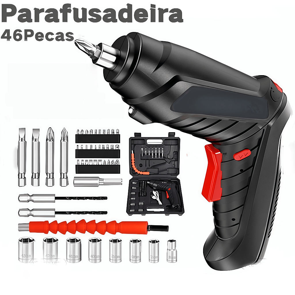 Kit Parafusadeira Doméstica com maleta Leve Portátil USB Recarregável