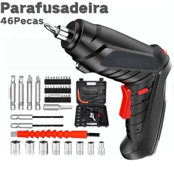 Kit Parafusadeira Doméstica com maleta Leve Portátil USB Recarregável