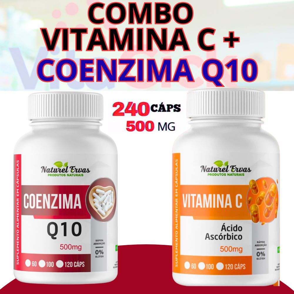 Combo Suplemento Vitamina C e Coenzima Q10 - 2 Frascos com 240 Cápsulas
