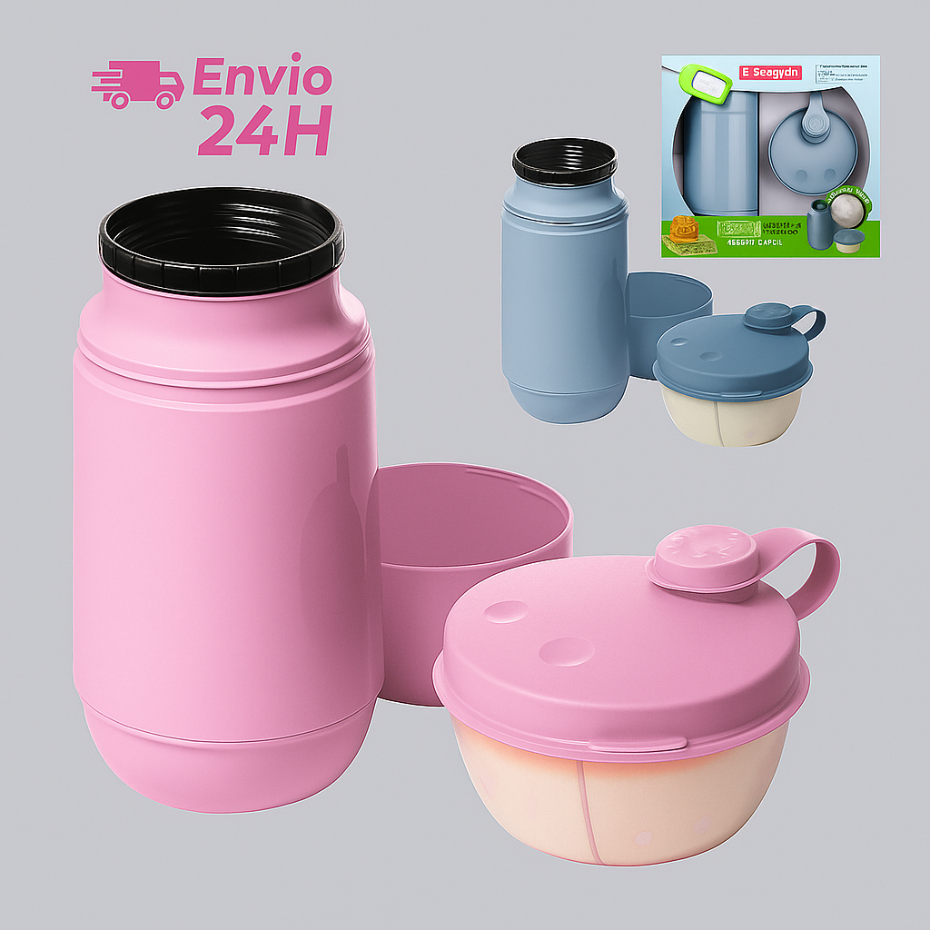 Kit Passeio Infantil Sanremo – Garrafa Térmica 250ml + Pote Leite em Pó 3 Divisórias (Rosa ou Azul) em Oferta na Shopee