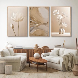 Kit 3 Quadro Decorativo Peças Abstrato Flores Flor De Lótus Sala Quarto Escritório Decorativo em Oferta na Shopee