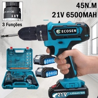 Furadeira Parafusadeira 3/8" bateria 21V com maleta e acessórios/ECOSEN Furadeira elétrica premium em Oferta na Shopee