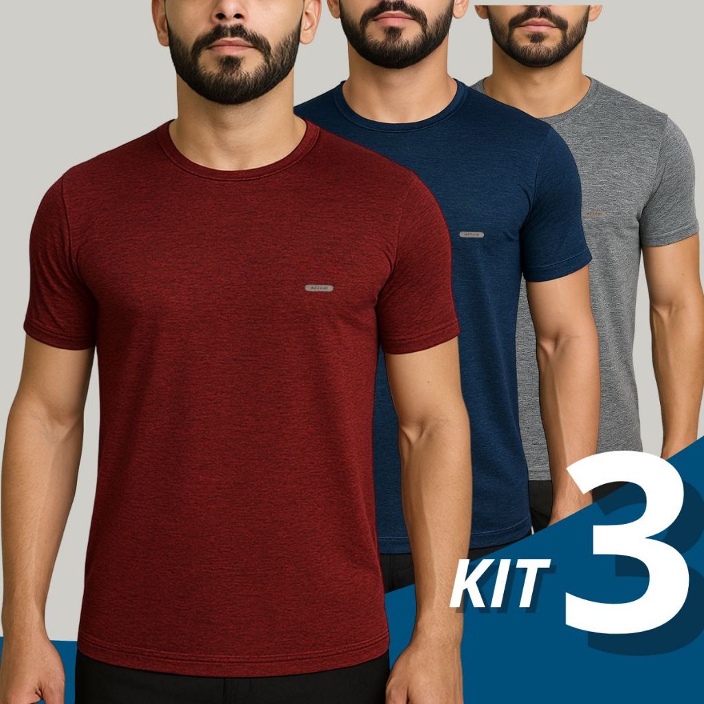 Kit 3 Camiseta Manga Curta Masculina Camisa Academia Fitness Dry Fit Esportiva Corrida Musculação