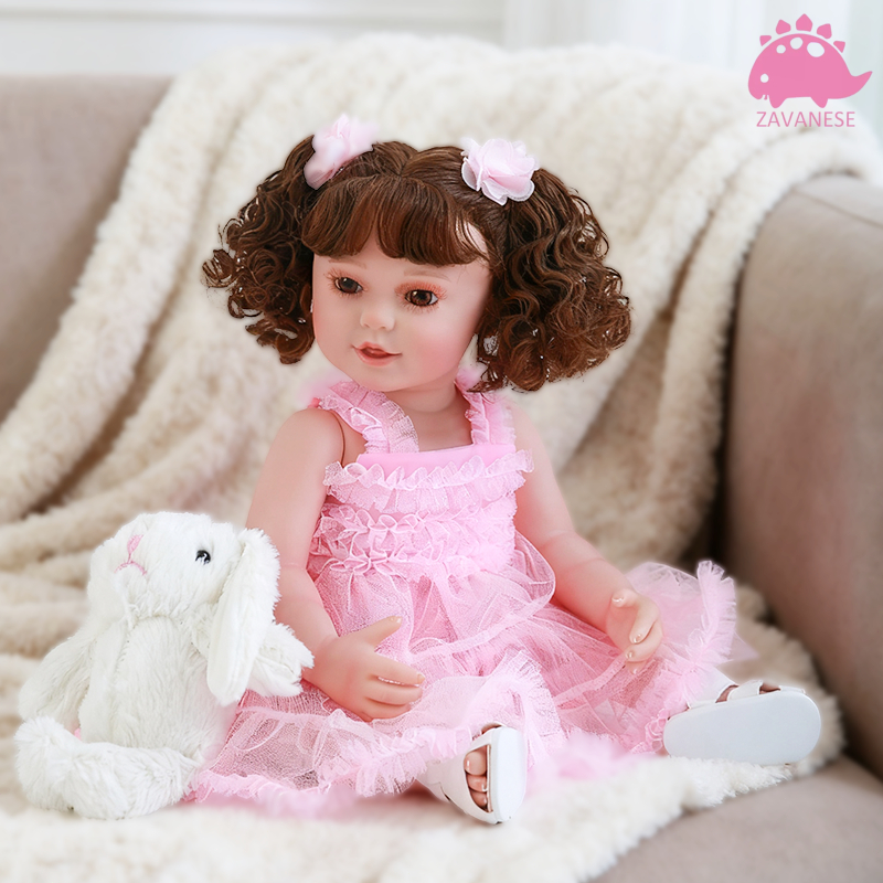 100% silicone rosa rendas vestido reborn boneca curly hair band coelho pequeno ZAVANESE em Oferta na Shopee