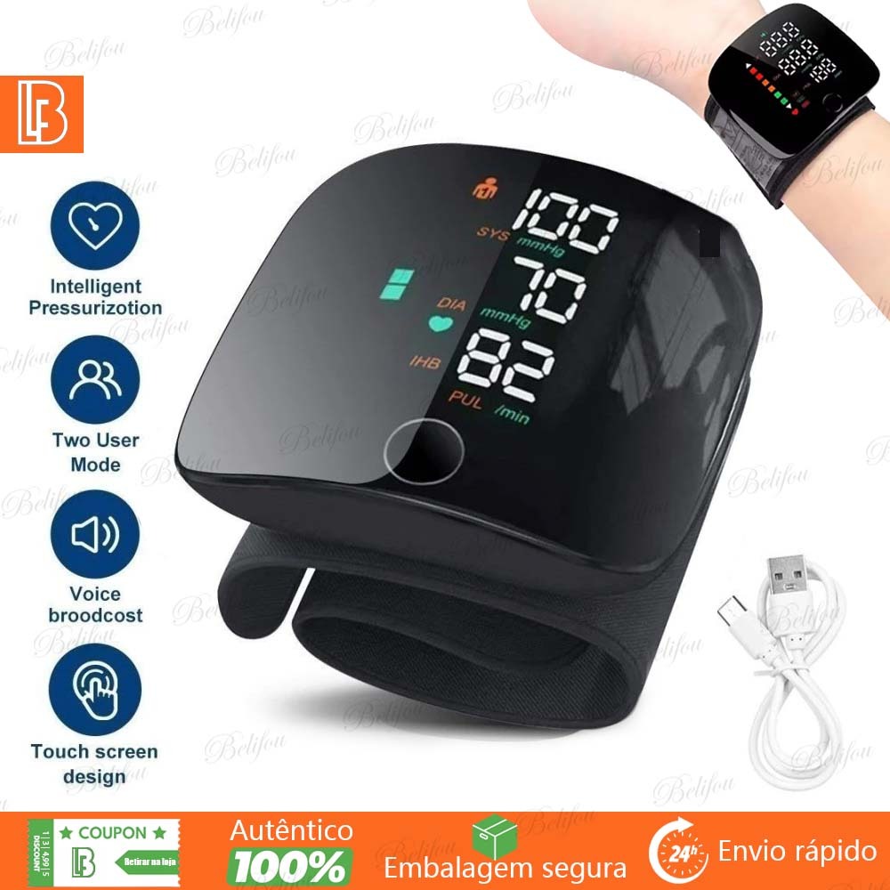Monitor De Pressão Arterial De Pulso Recarregável Alta BP Esfigmomanômetro