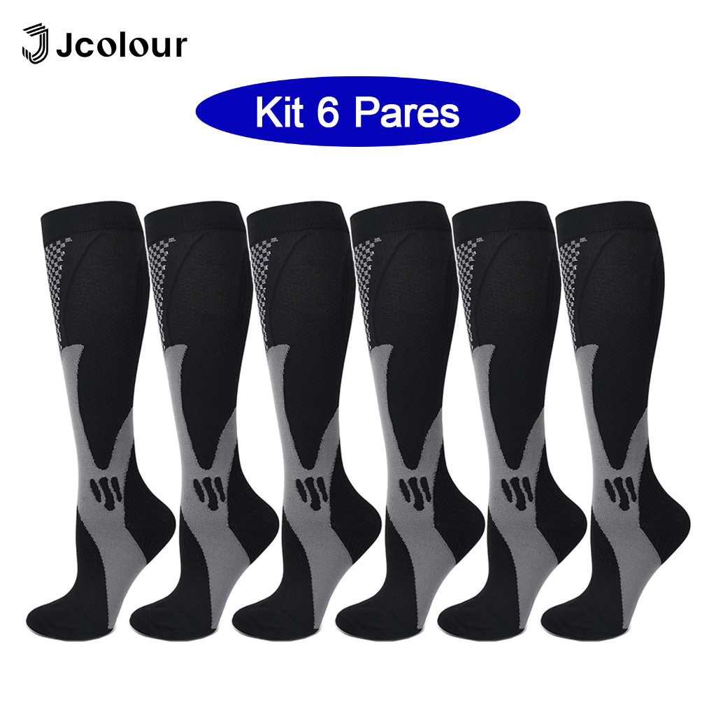 Jcolour Kit 6 Pares Meias De Compressão Correndo Esportivas De Ciclismo Varizes Alívio AntiFadiga em Oferta na Shopee