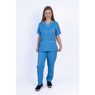 Conjunto Scrub Feminino Gabardine – Blusa gola V com 3 bolsos + Calça Comfort | Secagem rápida em Oferta na Shopee