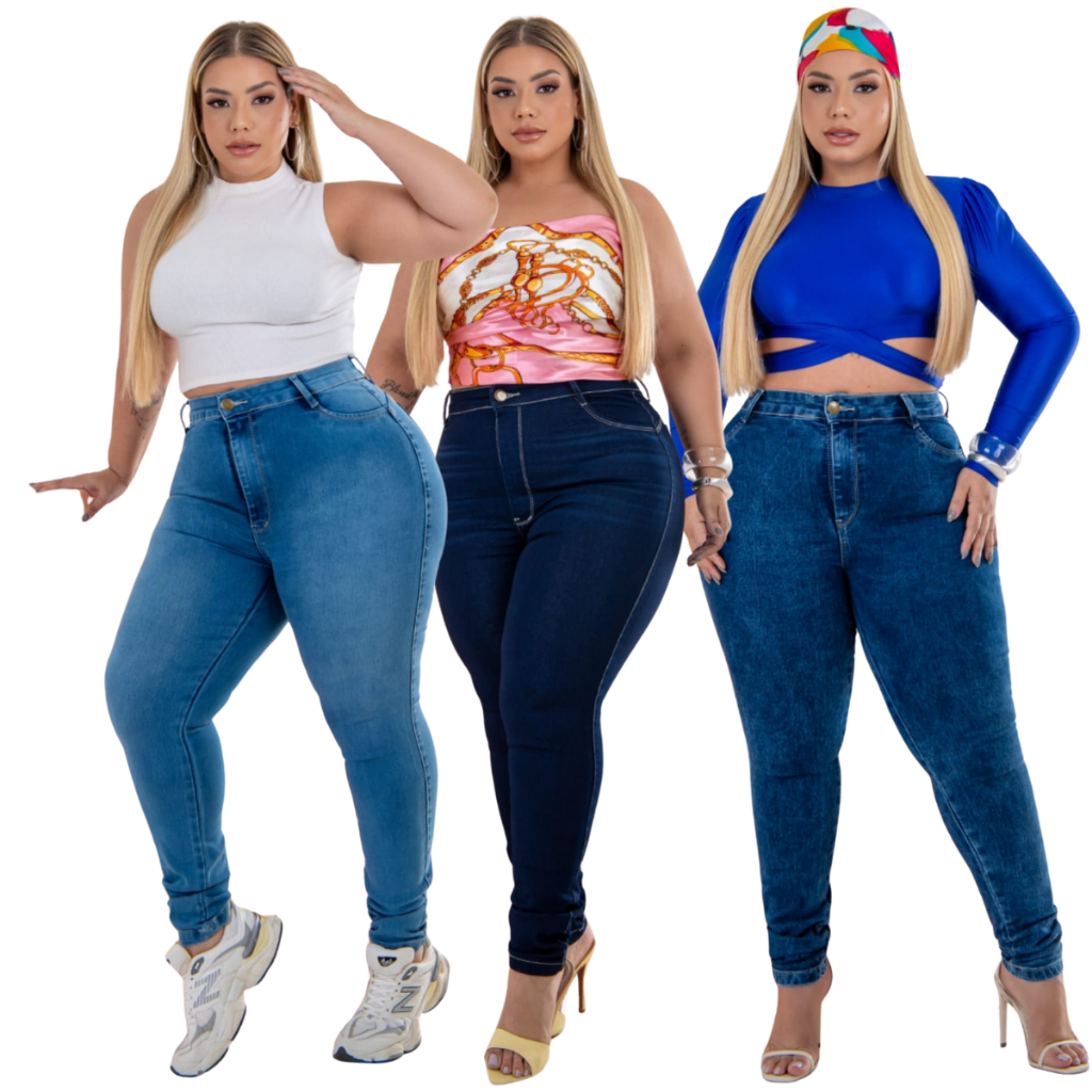 Calças Jeans Moda Maior Pluz Size Confortável Com Bastante Elastano em Oferta na Shopee