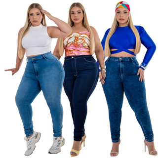 Calças Jeans Moda Maior Pluz Size Confortável Com Bastante Elastano em Oferta na Shopee