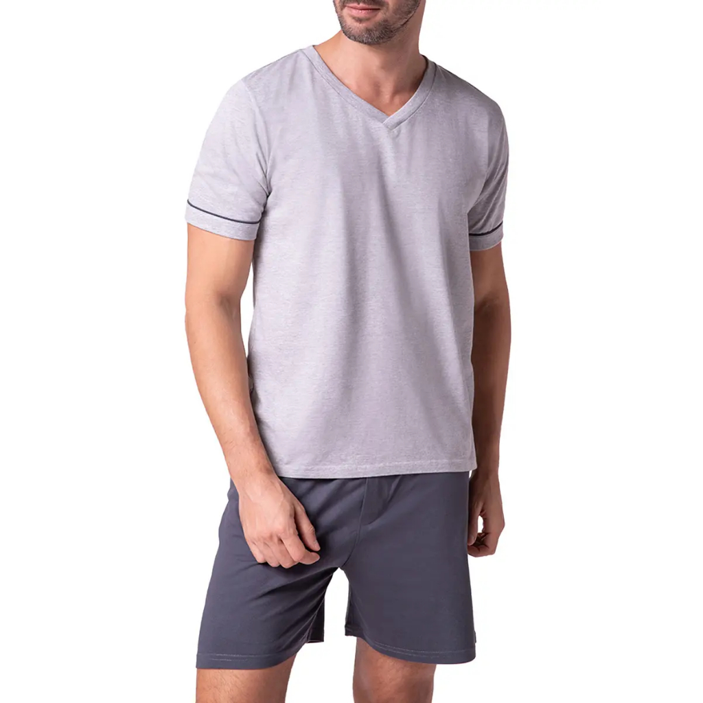 Pijama Curto Lupo 28000-001 Masculino Gola V Algodão