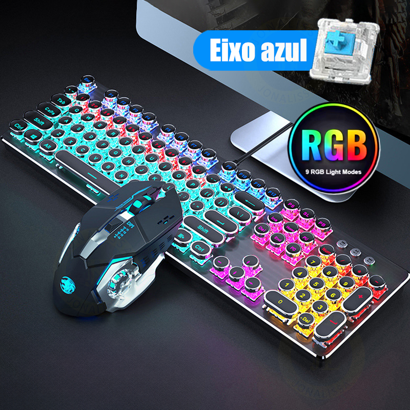 Kit Gamer Teclado Semi Mecânico e Mouse Mecânico RGB LED 3200dpi com fio Para Jogos PC H7