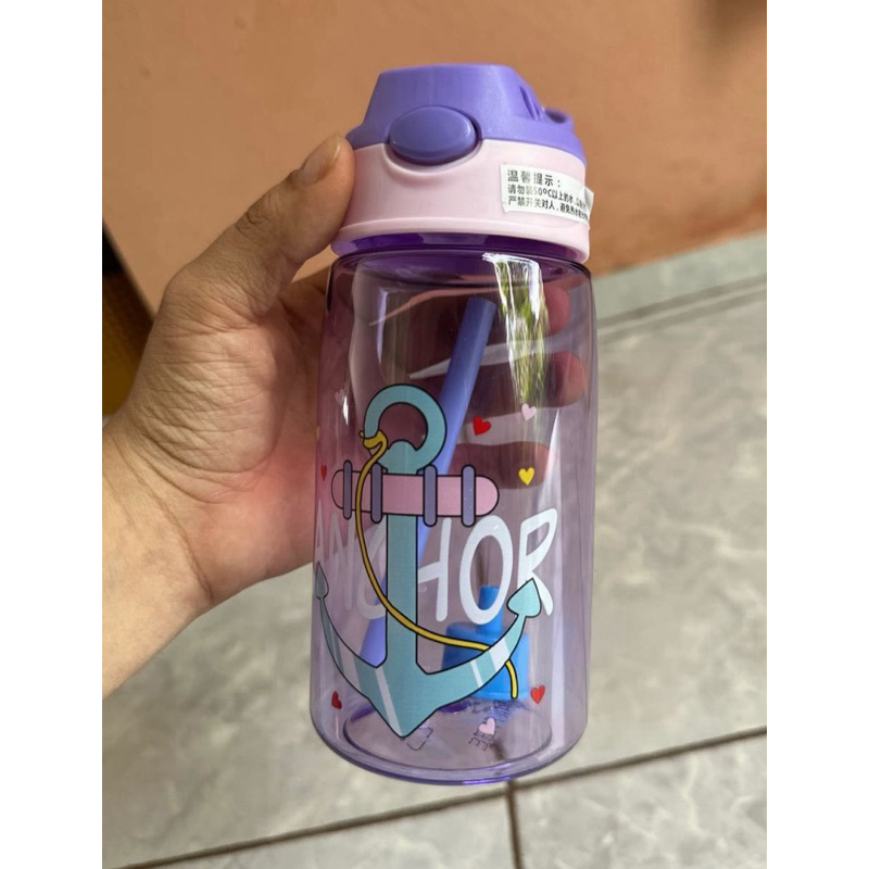 1 Garrafa infantil feminino âncora lilás rosa 500ml