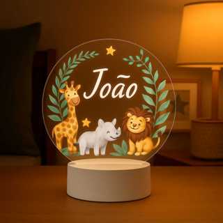 Luminária Infantil Personalizada Com Nome Safari Abjur Redonda Linda Quarto Bebê Iluminação Amamentação Gestante em Oferta na Shopee