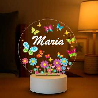 Luminária Infantil Personalizada Com Nome Borboletas e Flores Abjur RedondaQuarto Bebê Iluminação Amamentação Gestante em Oferta na Shopee