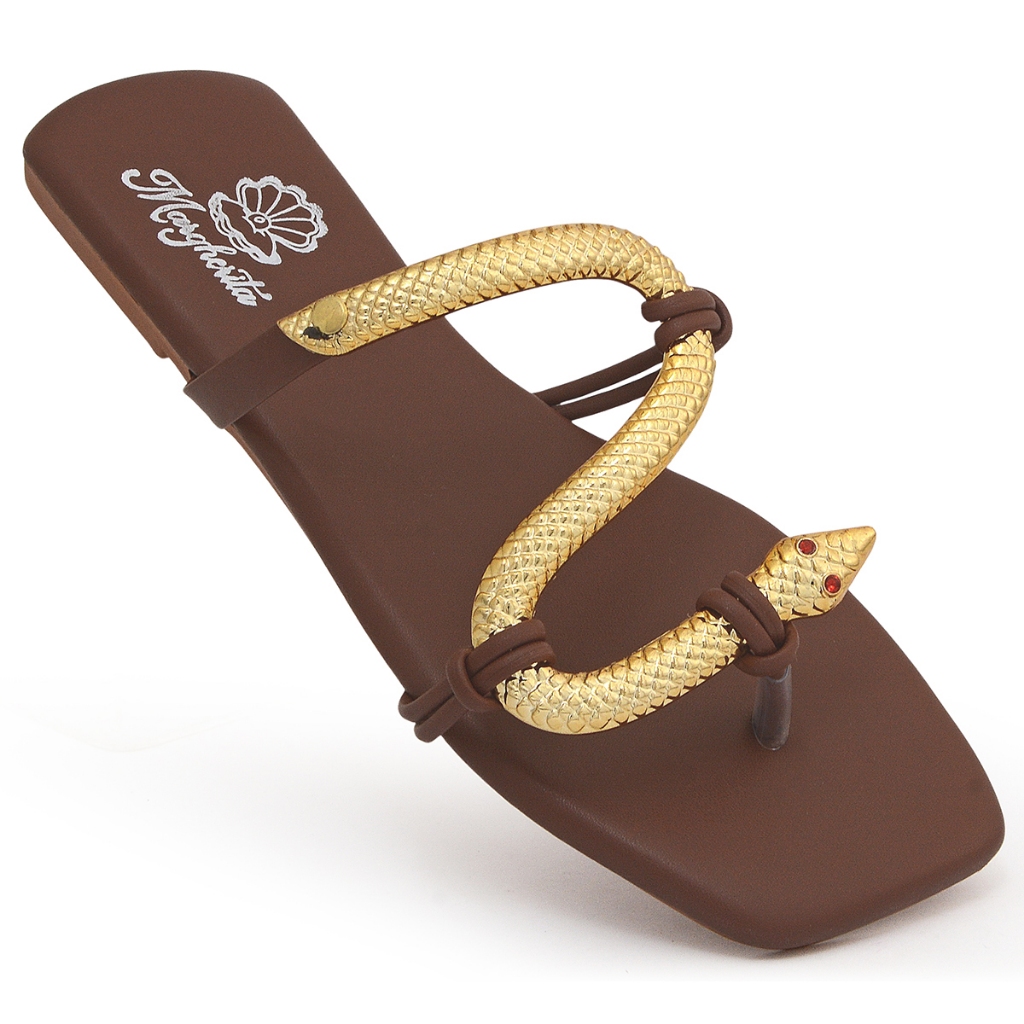 Sandália Rasteirinha Cobra  Moda serpente  dourada Tendência luxuosas e confortaveis; A queridinha das Blogueiras,