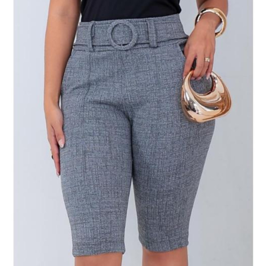 BERMUDAS CINTO FEMININA JACQUARD MESCLA SOCIAL CINTURA ALTA COM BOLSOS em Oferta na Shopee