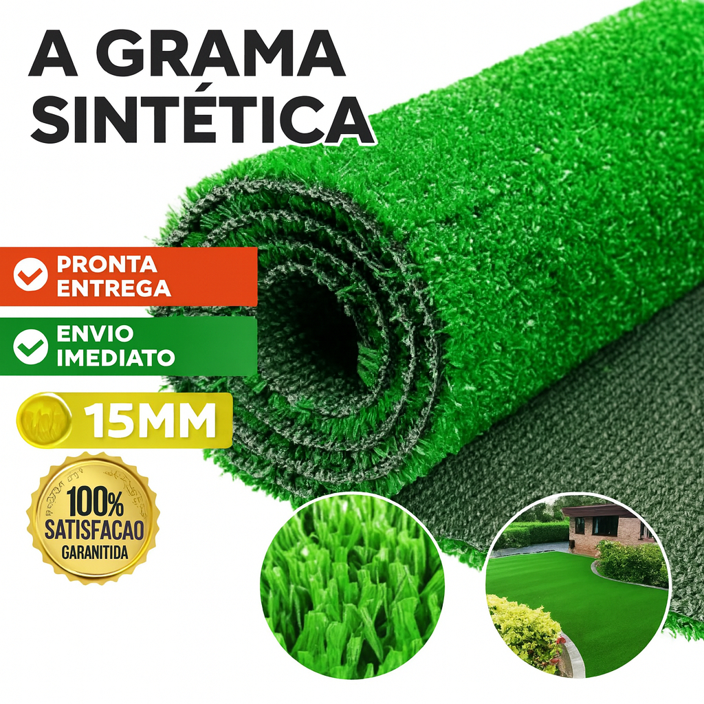2m² Grama Sintética Decorativa Esportiva Jardim Jardinagem Varanda Pet Piscina 15mm - 2m X 1m