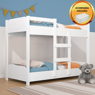 Beliche Infantil Reforçada com Escada e Grade Proteção Lateral 100% MDF Incluso 2 Dois Colchões em Oferta na Shopee