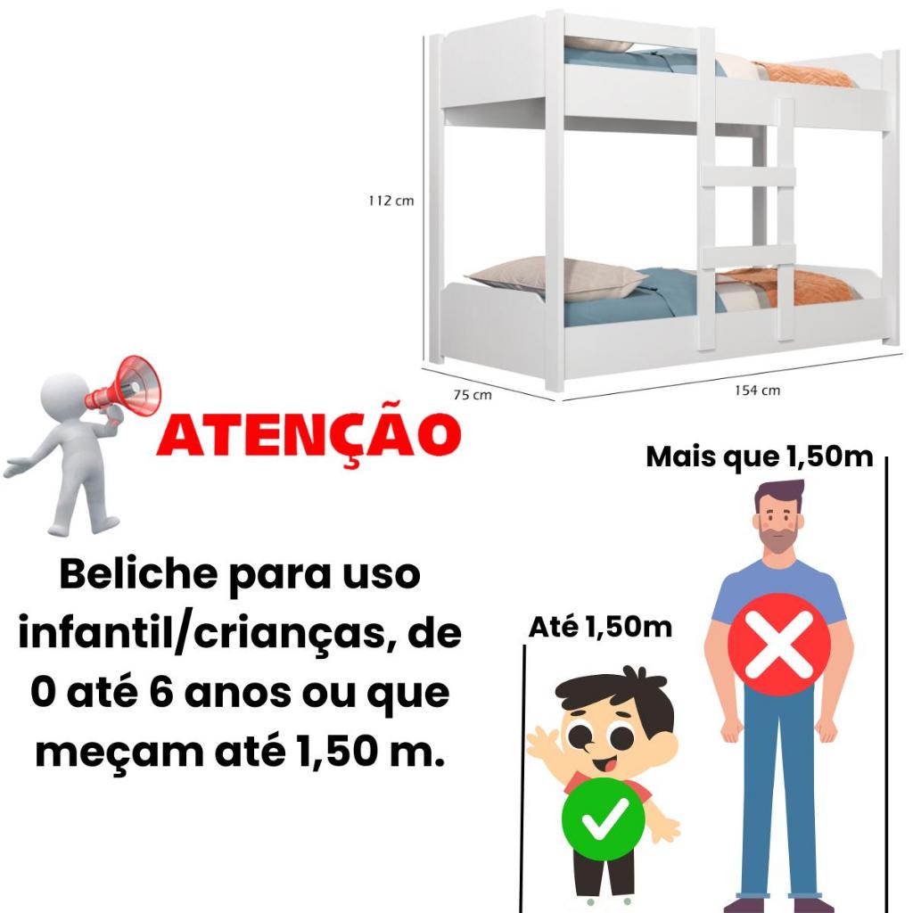 Beliche Infantil Reforçada com Escada e Grade Proteção Lateral 100% MDF Incluso 2 Dois Colchões