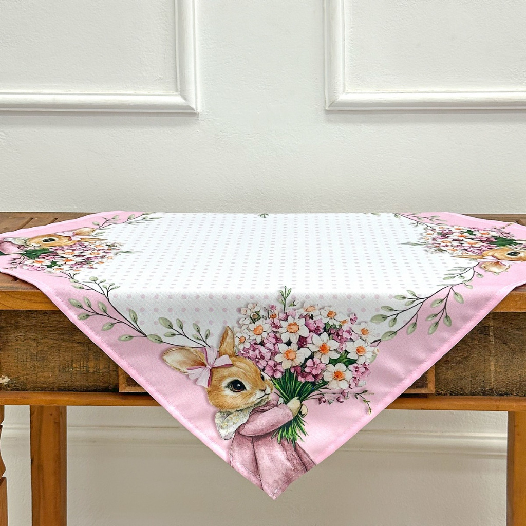 Toalhinha de Chá /Centro de Mesa 0,60cm x 0,60cm Quadrada - Coleção Páscoa Digital Coelhinha em Oferta na Shopee