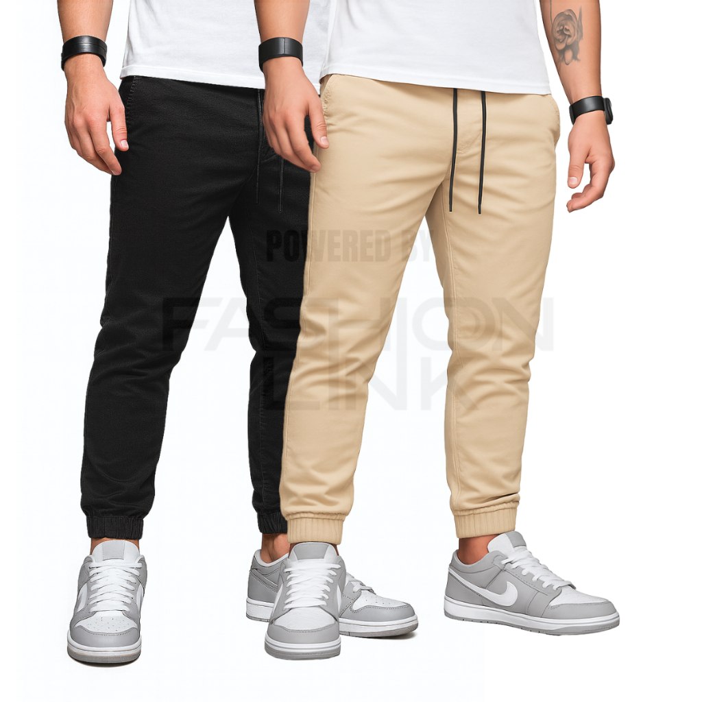 Kit 2 Calça Jogger Masculina Sarja ou Jeans 4 Bolsos com Punho Elástico Streetwear