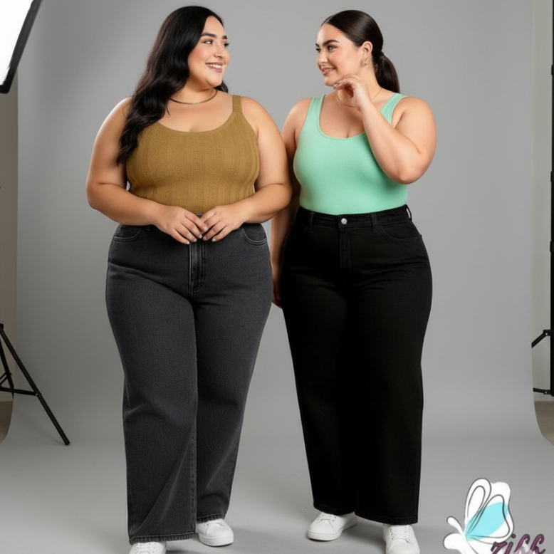 KITS 2 calça jeans wide leg plus size 46 AO 54 em Oferta na Shopee