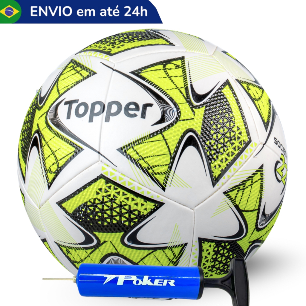Bola Society Com Bomba Bombinha  De Ar Encher Topper Oficial