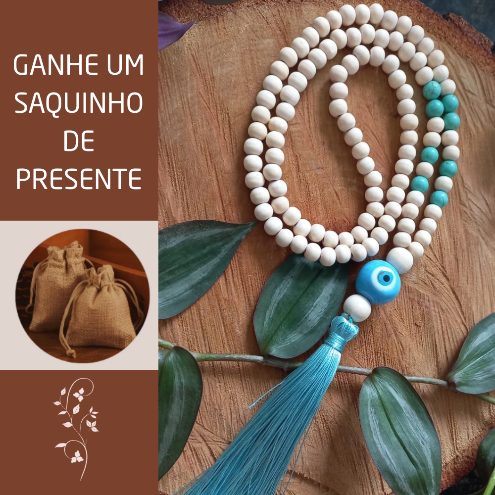 Imagem Japamala Artesanal de Madeira e Pedra Natural - 108 contas - Terço Budista - Meditação e Proteção