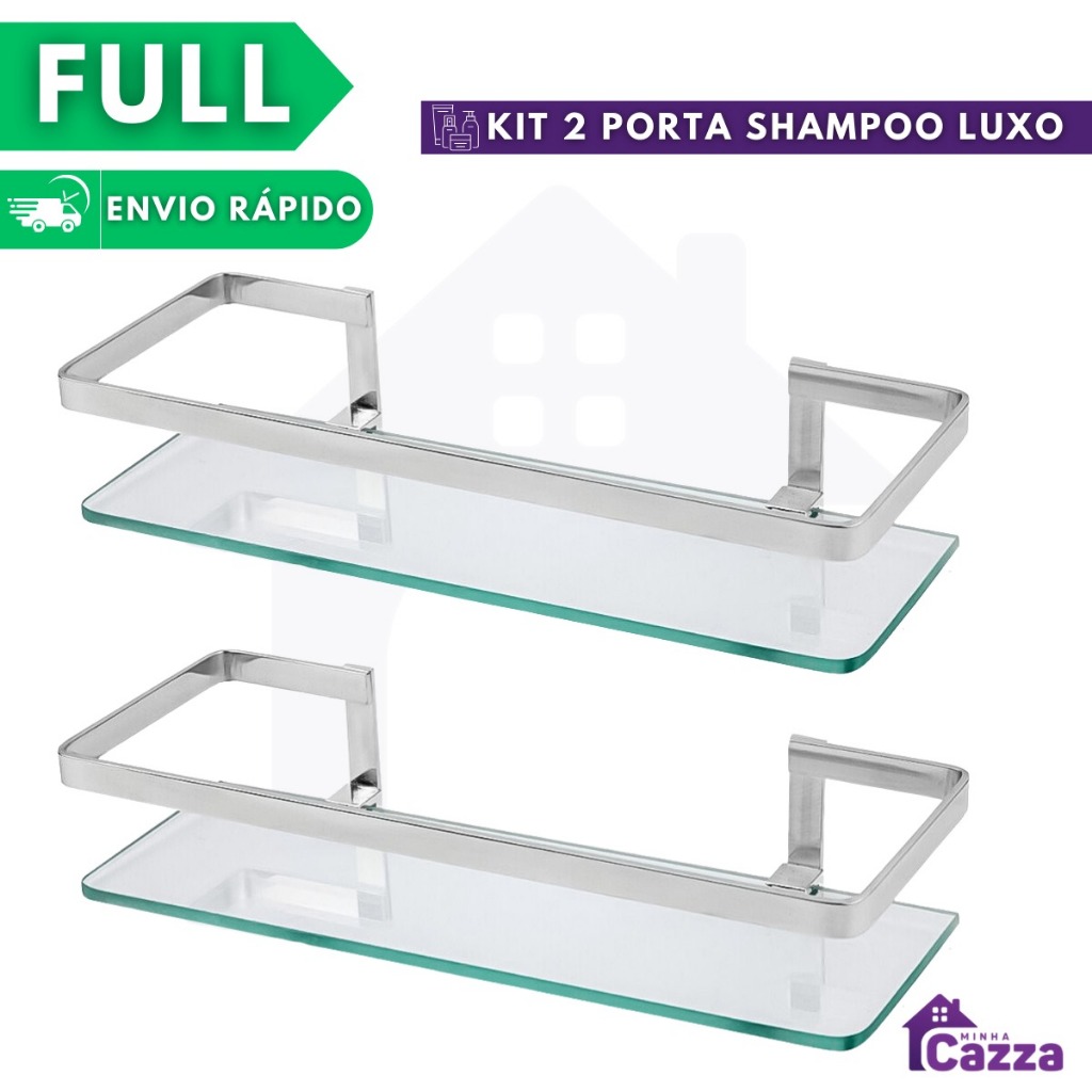 KIT 2 Porta Shampoo Retangular Exclusivo Cromado Luxo Banheiro
