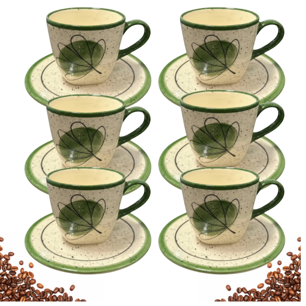 Jogo de Xicara de Chá em Ceramica 200ML Conjunto Xicara Verde