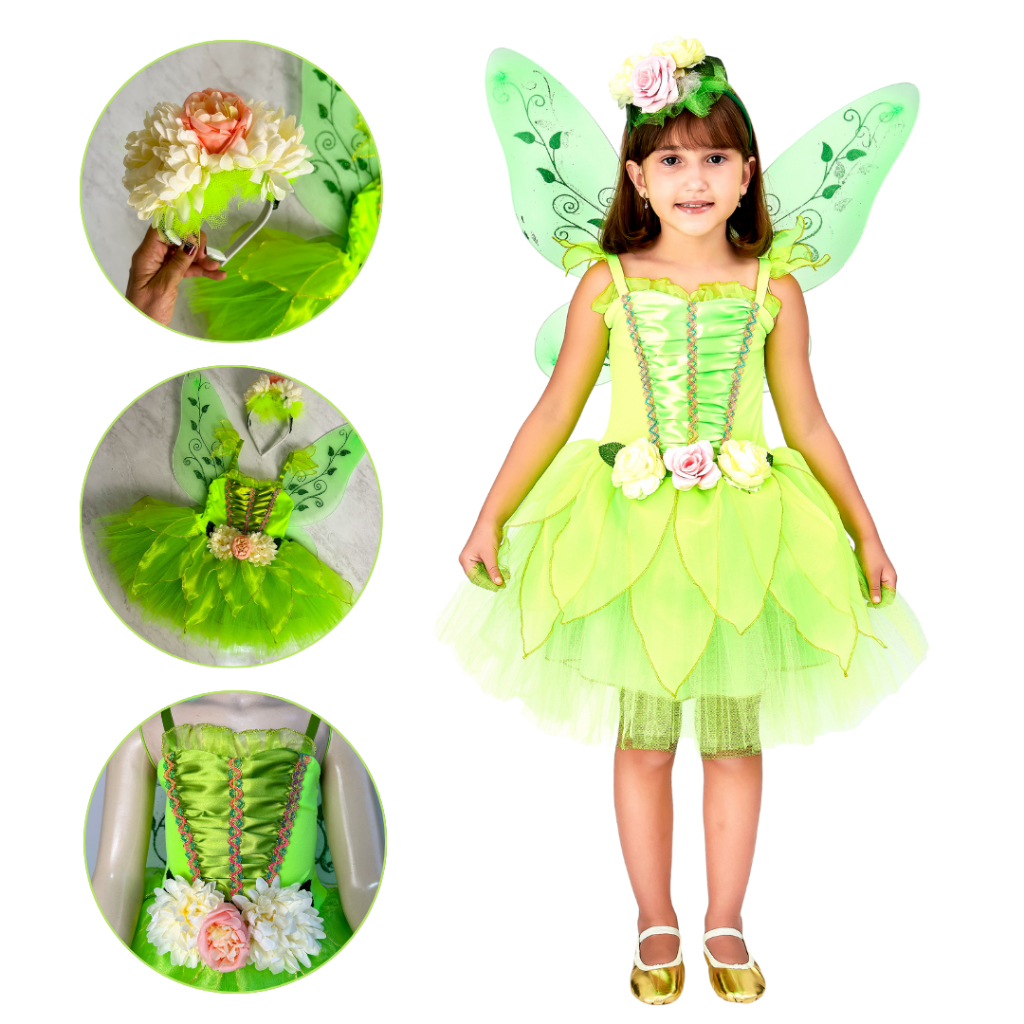 Fantasia Infantil Luxo Sininho Tinker Bell Fada Verde Festa Fantasia Cosplay