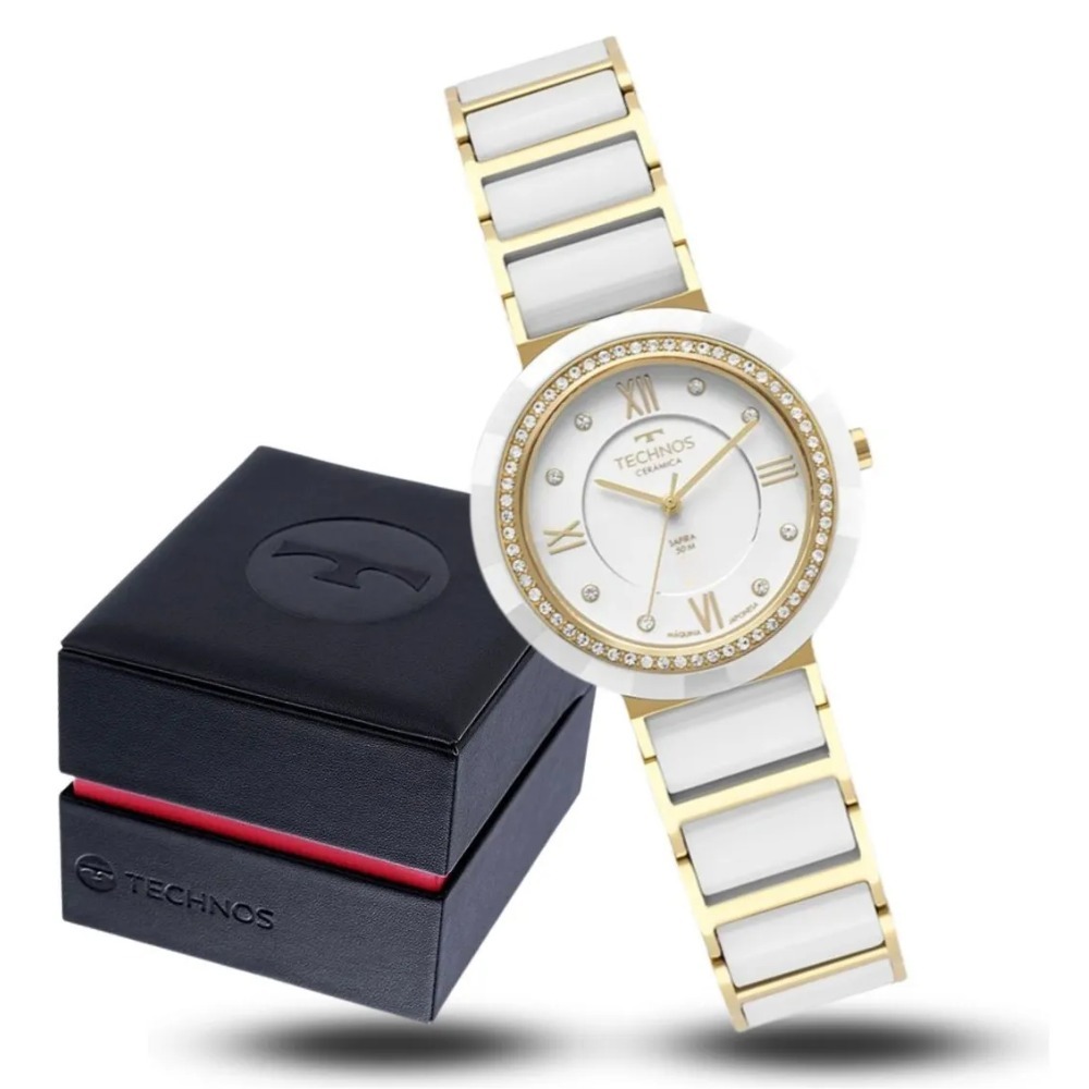 Relógio Feminino Technos Cristais Cerâmica Branco Original