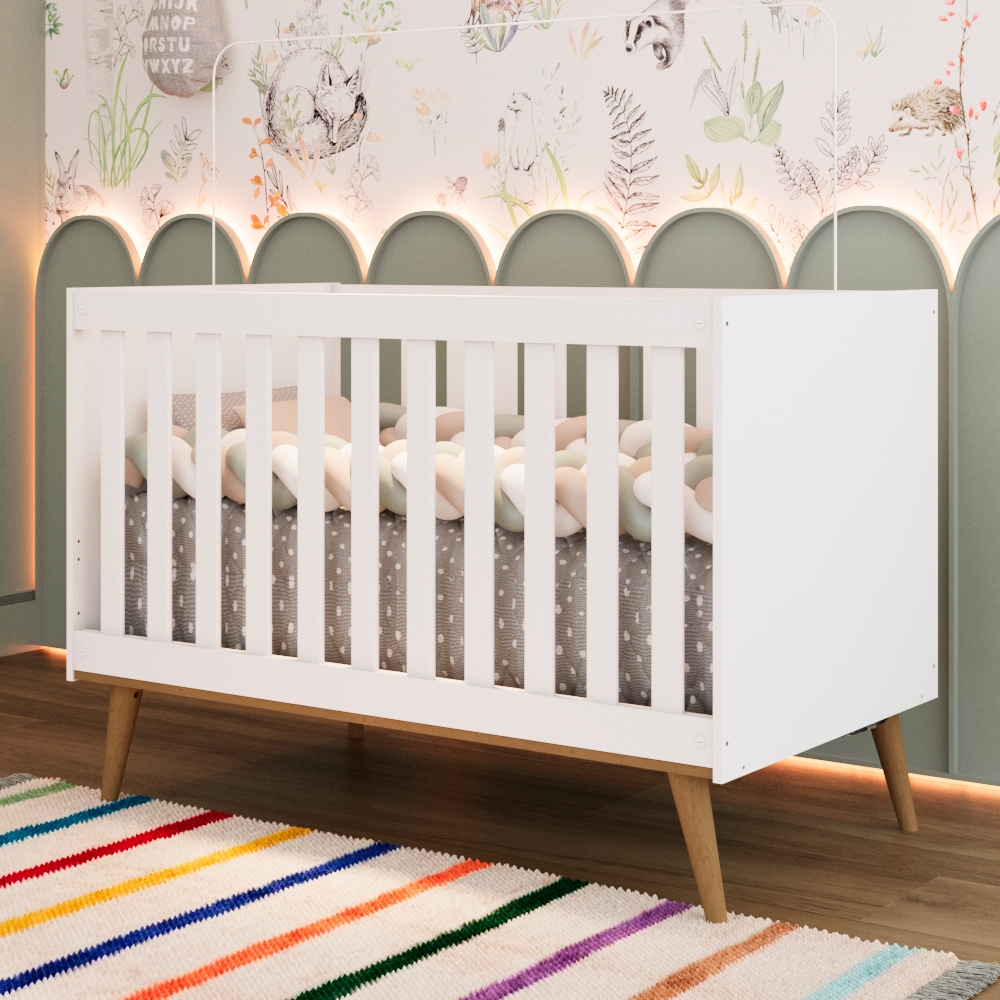 Berço Americano 3 em 1 Retrô Pé Palito Mini Cama Mini Sofá Ludmila MDF Branco em Oferta na Shopee