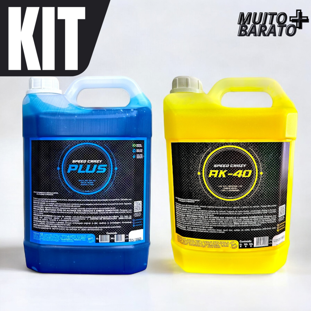 Kit Pretinho Plus 5 L e Shampoo Ak-40 5L Limpeza e Brilho na Lavagem Automotiva Speed Crazy
