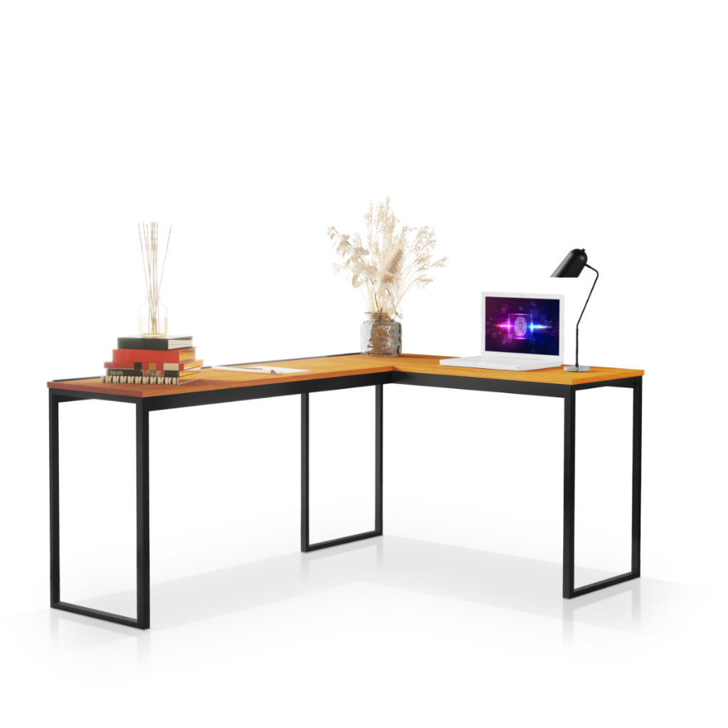 Escrivaninha Escritório em L Mesa Industrial de canto Premium com Base Aço Preto Acabamento Moderno em Oferta na Shopee