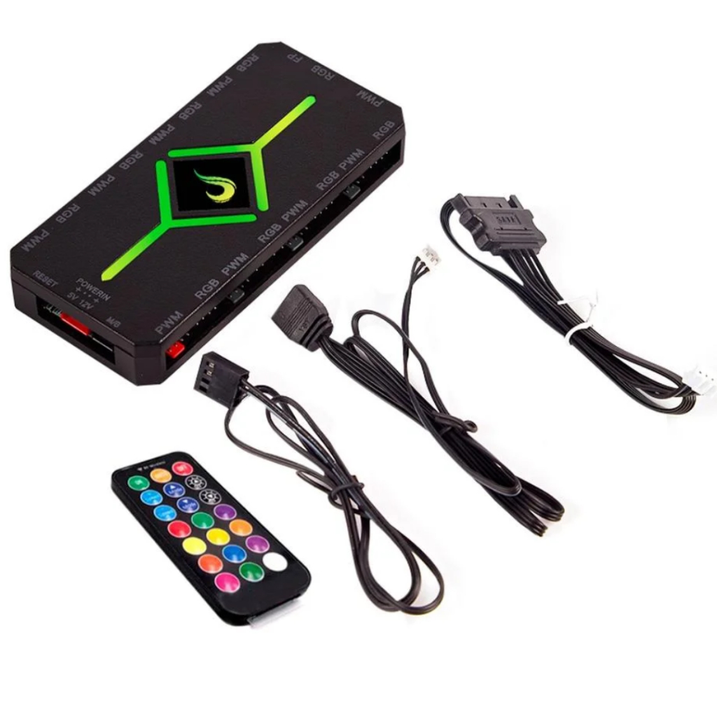Controladora LED Rgb para Até 9 Cooler Fan 4 Pinos 12V PWM Rise Mode com Controle Remoto para Cooler