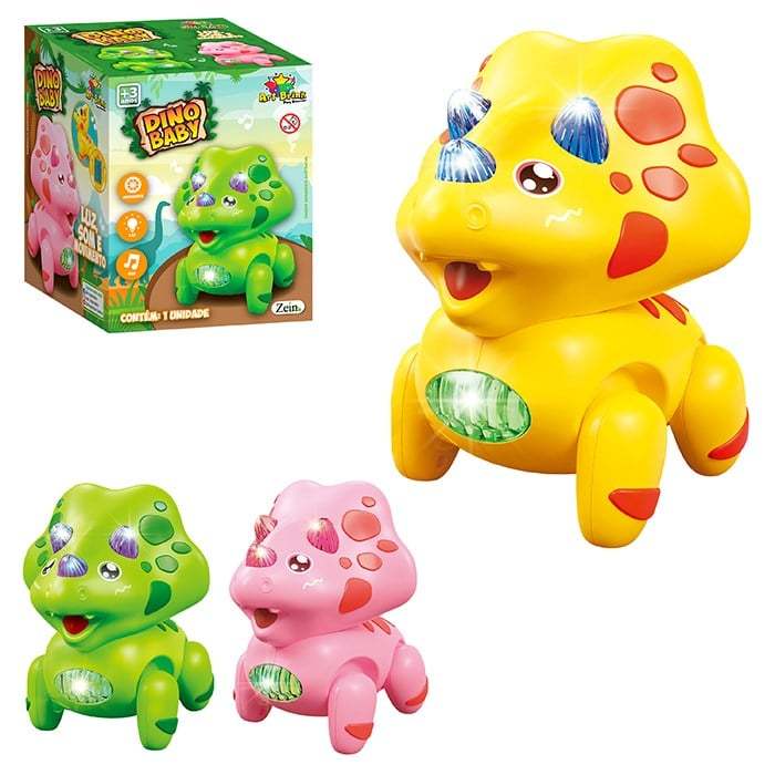 Dino Baby Com Luz, Som e Movimento 14cm - Art Baby