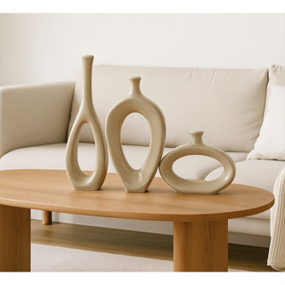 Vaso Vasado Estilizados em Cerâmica para Centro de Mesa Sala Decoração Trio Off White em Oferta na Shopee