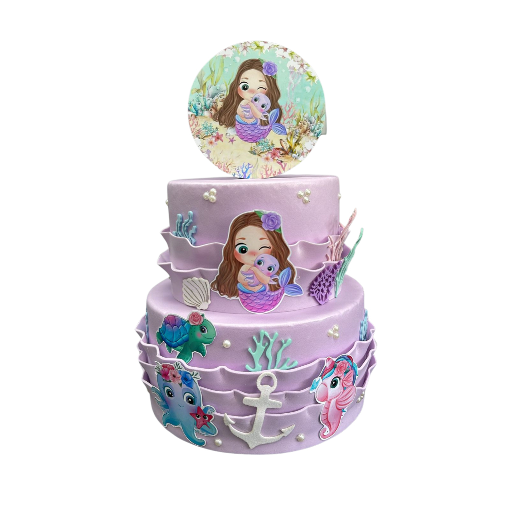Bolo Fake Sereia Cute Lilás 2 andares Decorativo em Oferta na Shopee