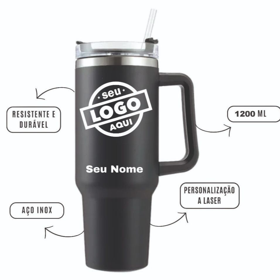 Caneca Copão Garrafa Térmica Inox 1200ML tampa Canudo  personalizado na laser/sublimação nome.