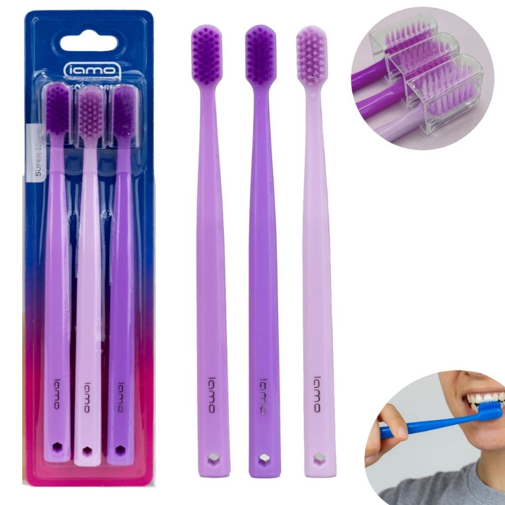 Kit Escova de Dente Adulto Lilas Azul Cerdas Macias com Capa Protetora Rosa 18cm Ideal para Viagem